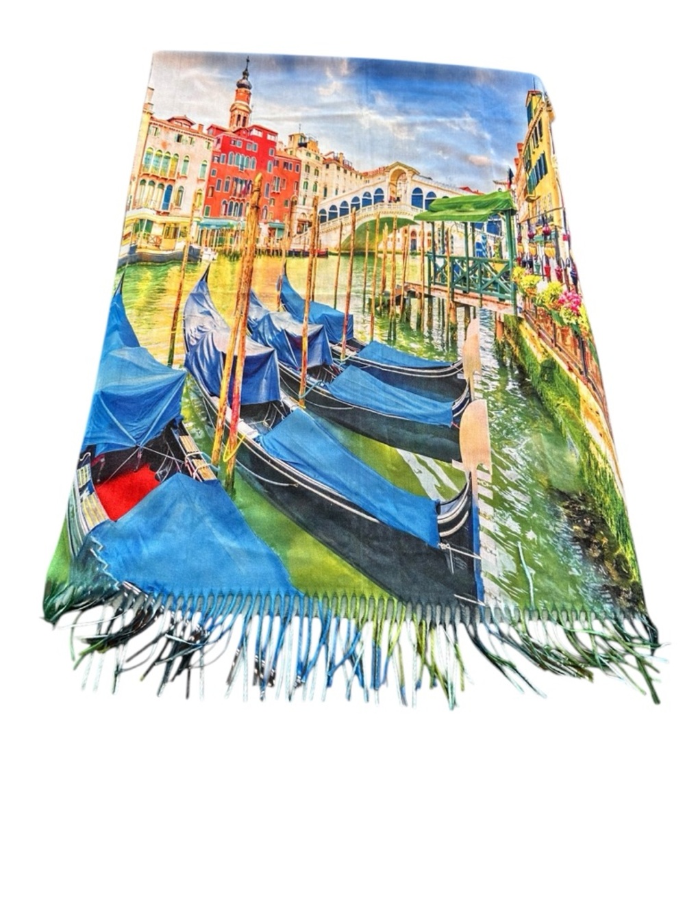 Reversible Venice Italy Scenic Fringe Oversized Scarf NWT Raw Hem 24x72 Art Wear